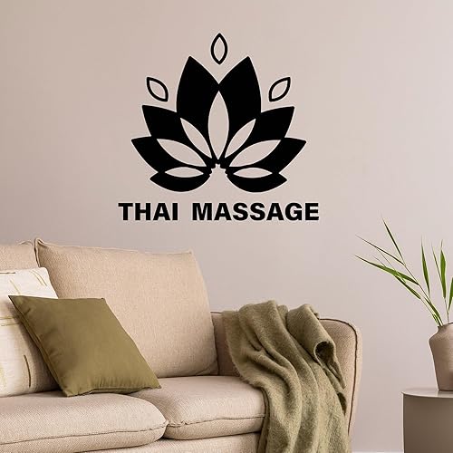 Miniatura 1 de Vinyl Wall Decal Lotus Icons Thai Massage Therapy Relax Studio Stickers Mural Large Decor (g8997) Black