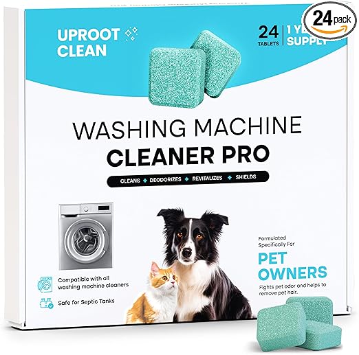 Uproot Clean Washing Machine Cleaner Tablets - 24 Pack for a 12 Month Supply. Formulated for Pet Owners. Compatible with HE, Top & Front Load. Easily Removes Residue, Grime, and Odors. Septic Safe.