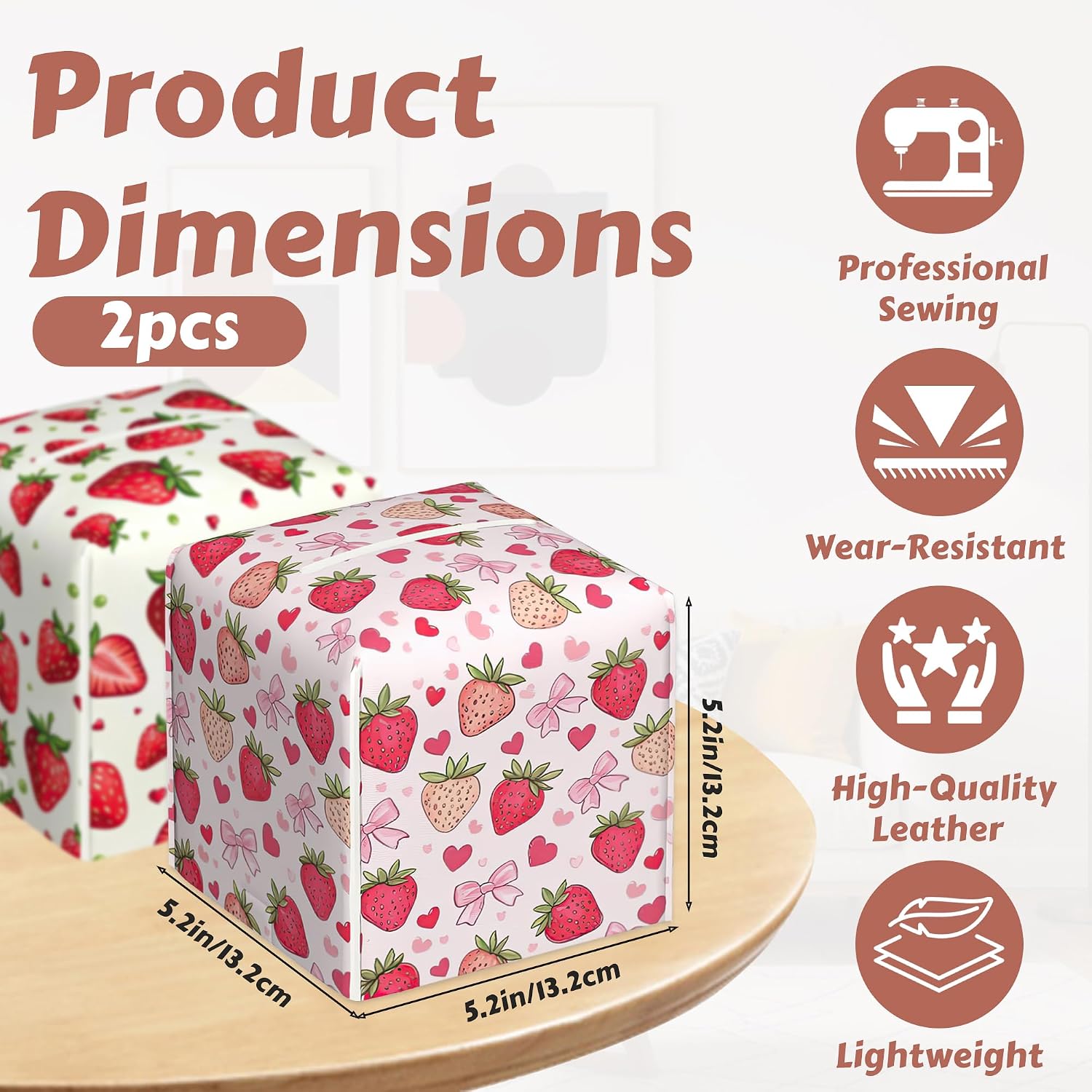 2 Pcs Groovy Strawberry Tissue Box Cover Leather Tissue Box Holder Square Facial Paper Organizer Dispenser for Bedroom Dresser Night Stand Office Desk image 2