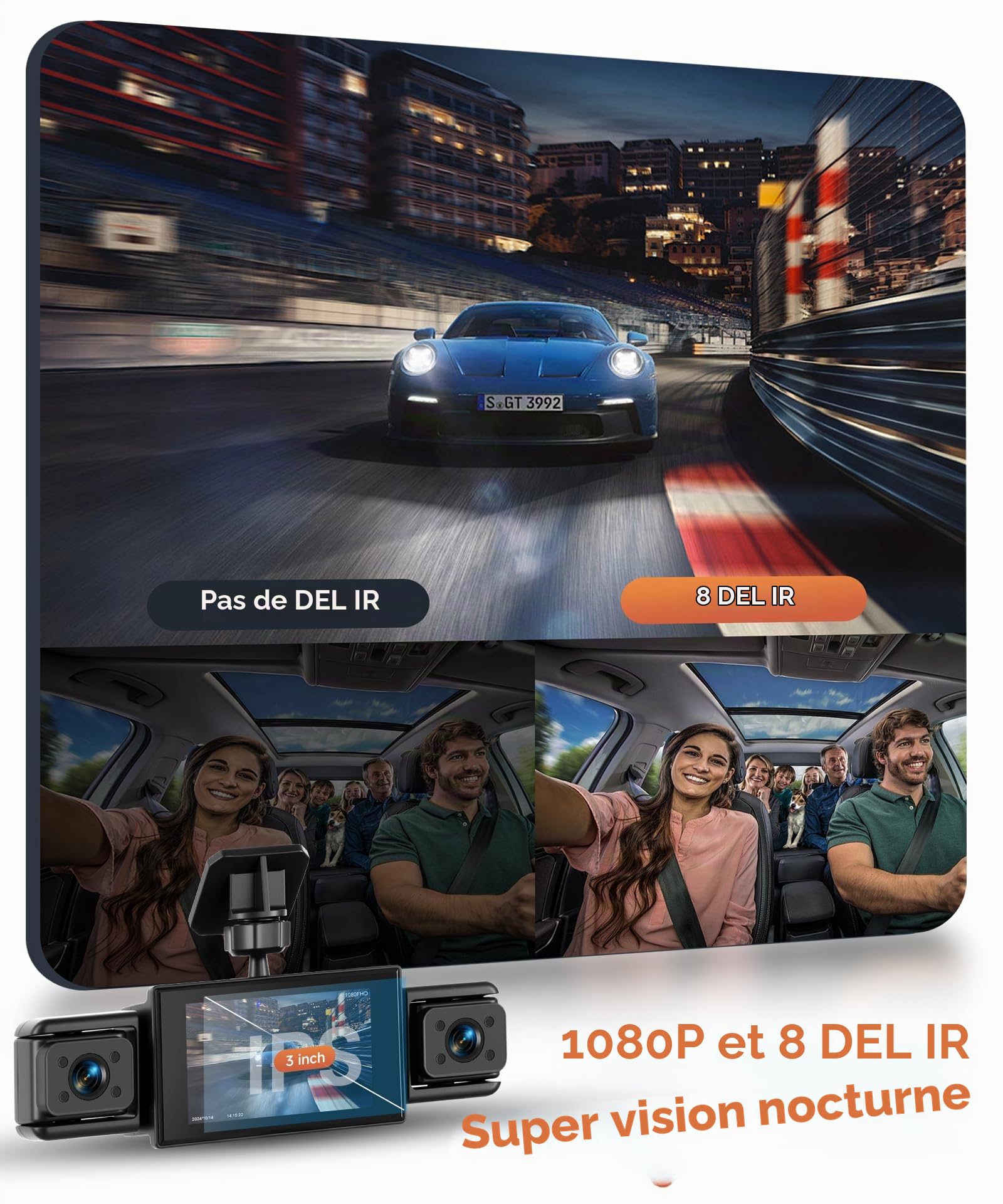 Rimoody 4 Canaux 360° Dashcam Voiture, 4 x Caméra 1080P Avant et Arrière Gauche Droite, 3" IPS Dash Cam de Voiture Vision Nocturne/Vidéo en Boucle/Moniteur de Stationnement 24H/Aide au Stationnement