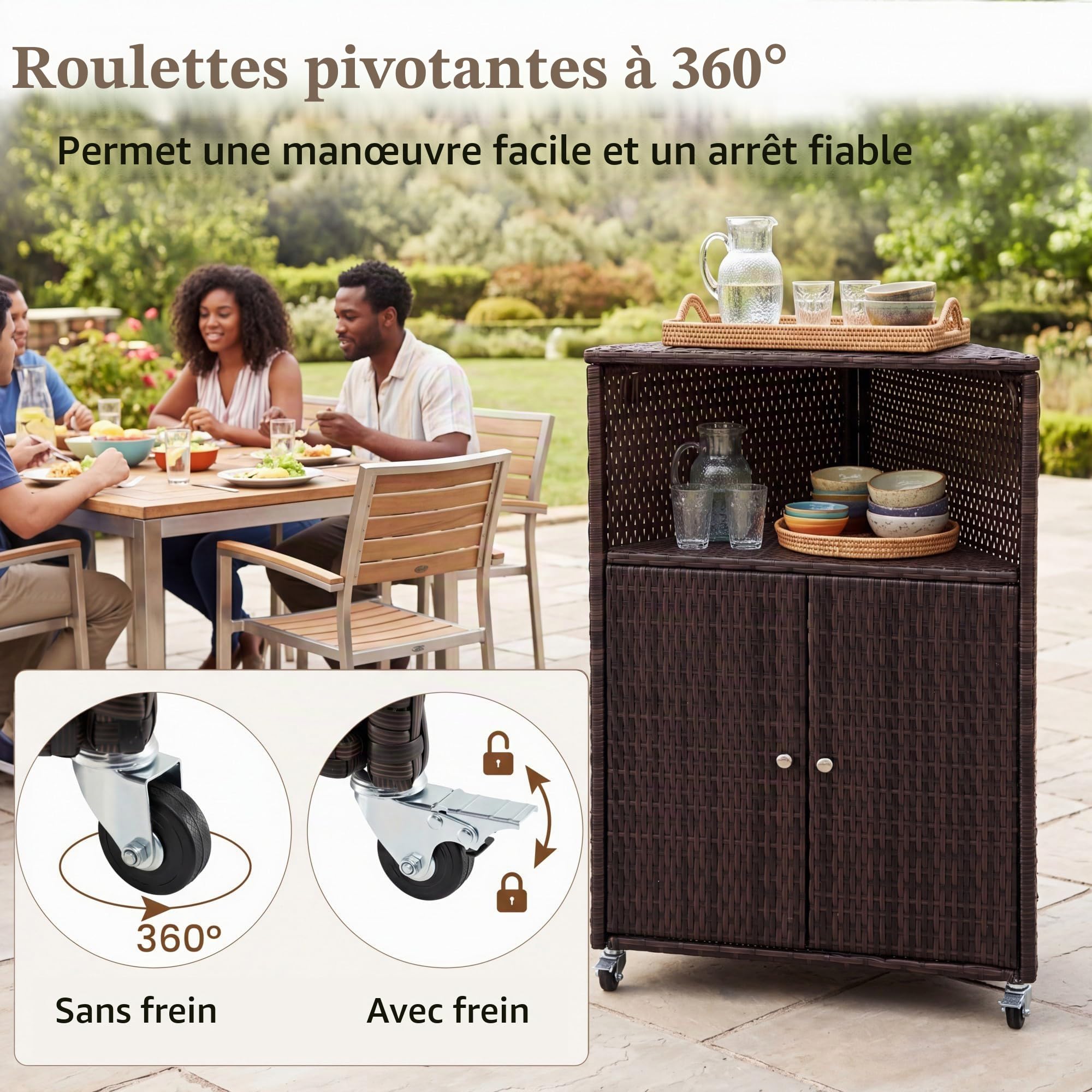 LIFEZEAL Armoire de Jardin en Rotin, Armoire d'angle avec Étagères