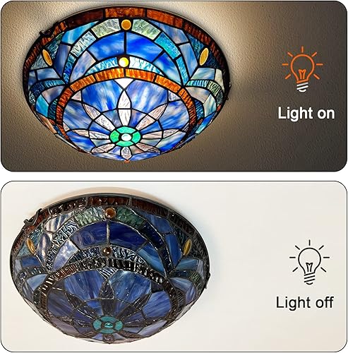 Miniatura 7 de ARTZONE Tiffany - Luces de techo de vitral, 2 luces de techo de 12 pulgadas Tiffany de montaje empotrado para dormitorio, comedor, sala de estar,