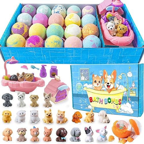 Miniatura 8 de Bombas de baño para niños con sorpresas en el interior, paquete de 20. Incluye juguetes de perro y gato. Juego de regalo de espuma de baño