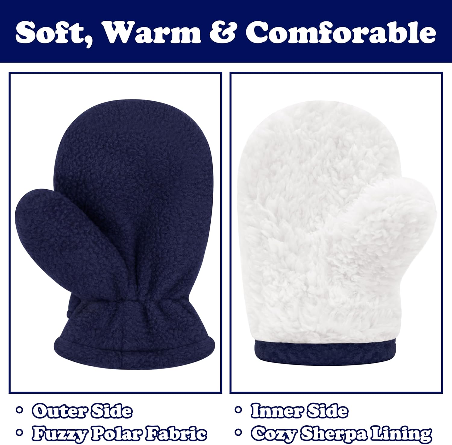 Sarfel 2 Pack Baby Winter Mittens Toddler Winter Gloves Warm Sherpa Lined Infant Baby Mittens Kids Warm Gloves for Boys Girls - Image 2