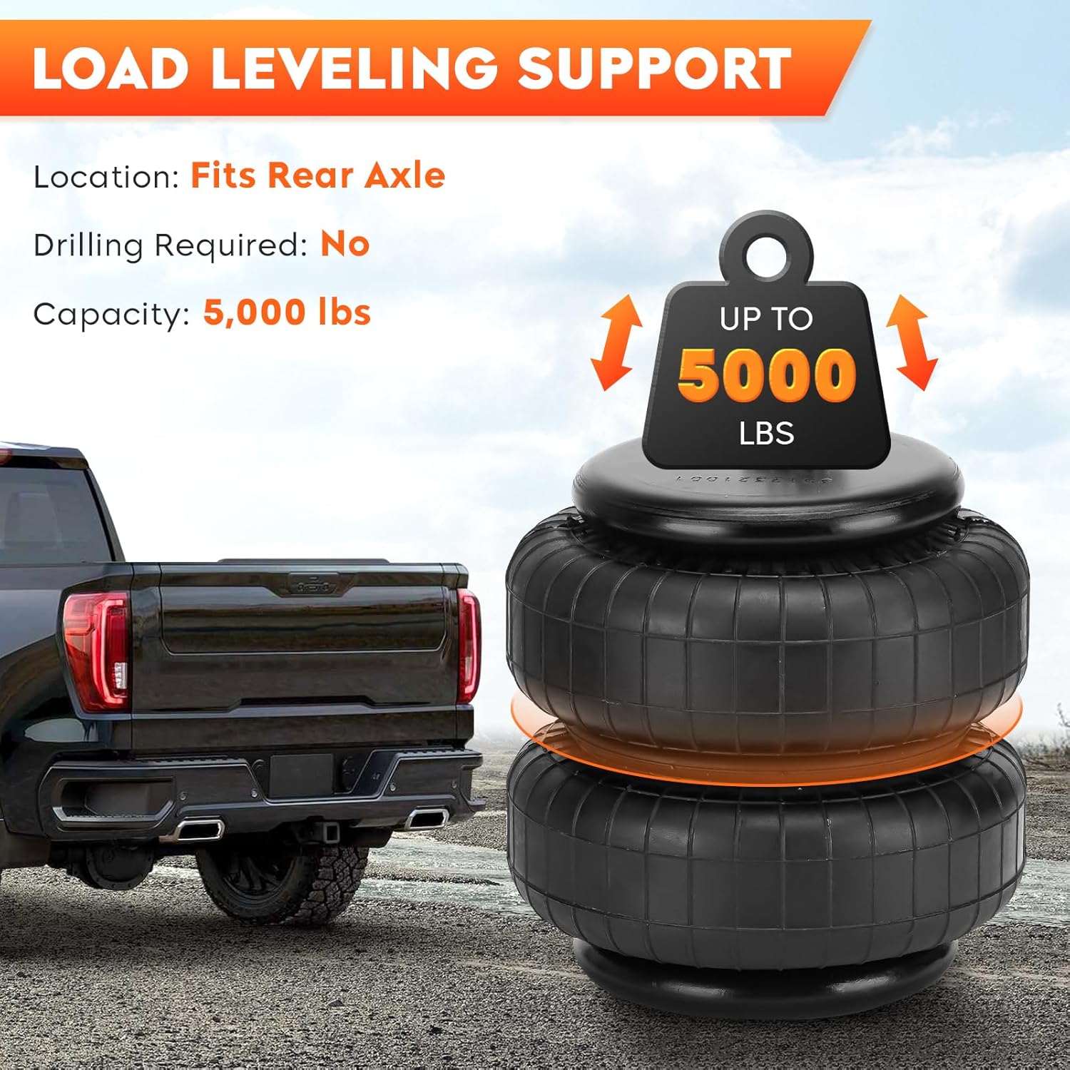 Air Suspension Bags Kit 5000lbs Compatible with 2011 2012 2013 2014 2015 2016 2017 Chevrolet Silverado 2500 HD 3500 HD & GMC Sierra 2500 HD 3500 HD Replace W2176 Spring Rear Mounts Lift Kit