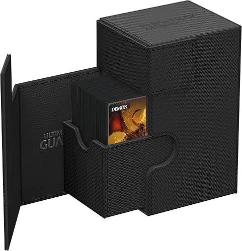 Miniatura 3 de Ultimate Guard Flip 'n' Tray 80+, funda para 80 tarjetas TCG de doble manga + bandeja de dados, negro, cierre magnético independiente y forro