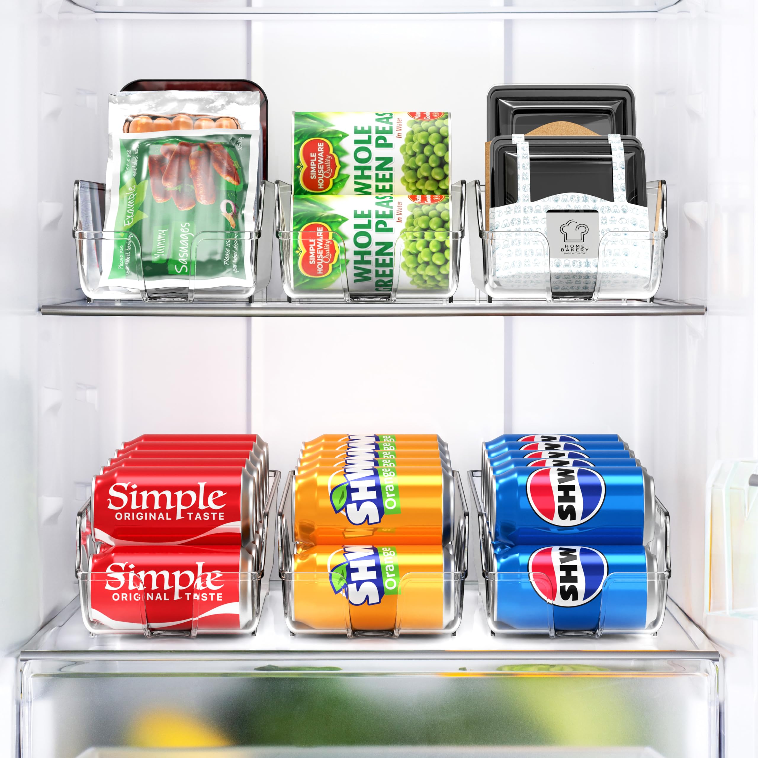 Simple Houseware Can Dispense Kühlschrank-Organizer-Aufbewahrung, transparent, 6er-Set