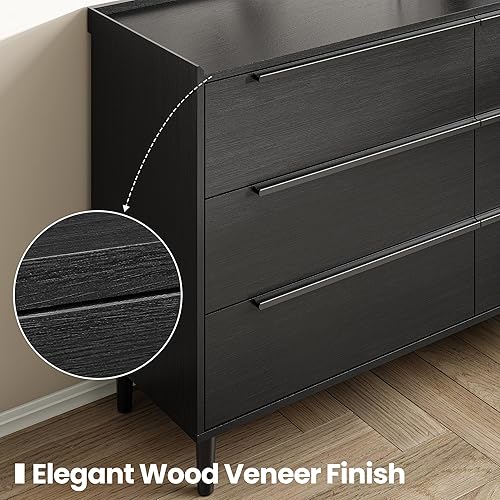 Miniatura 4 de Cómoda moderna y minimalista de 54 pulgadas de ancho para dormitorio, armario grande de almacenamiento de 6 cajones con elegantes asas de metal,