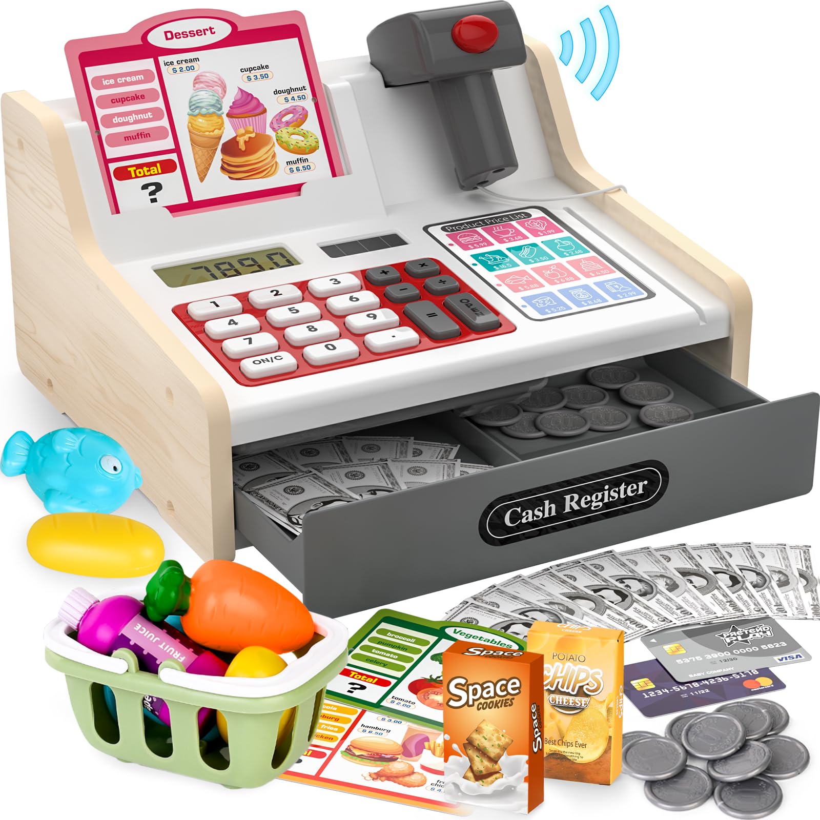 Amazon.com: maysida Rechargeable Wooden Kids Cash Register with