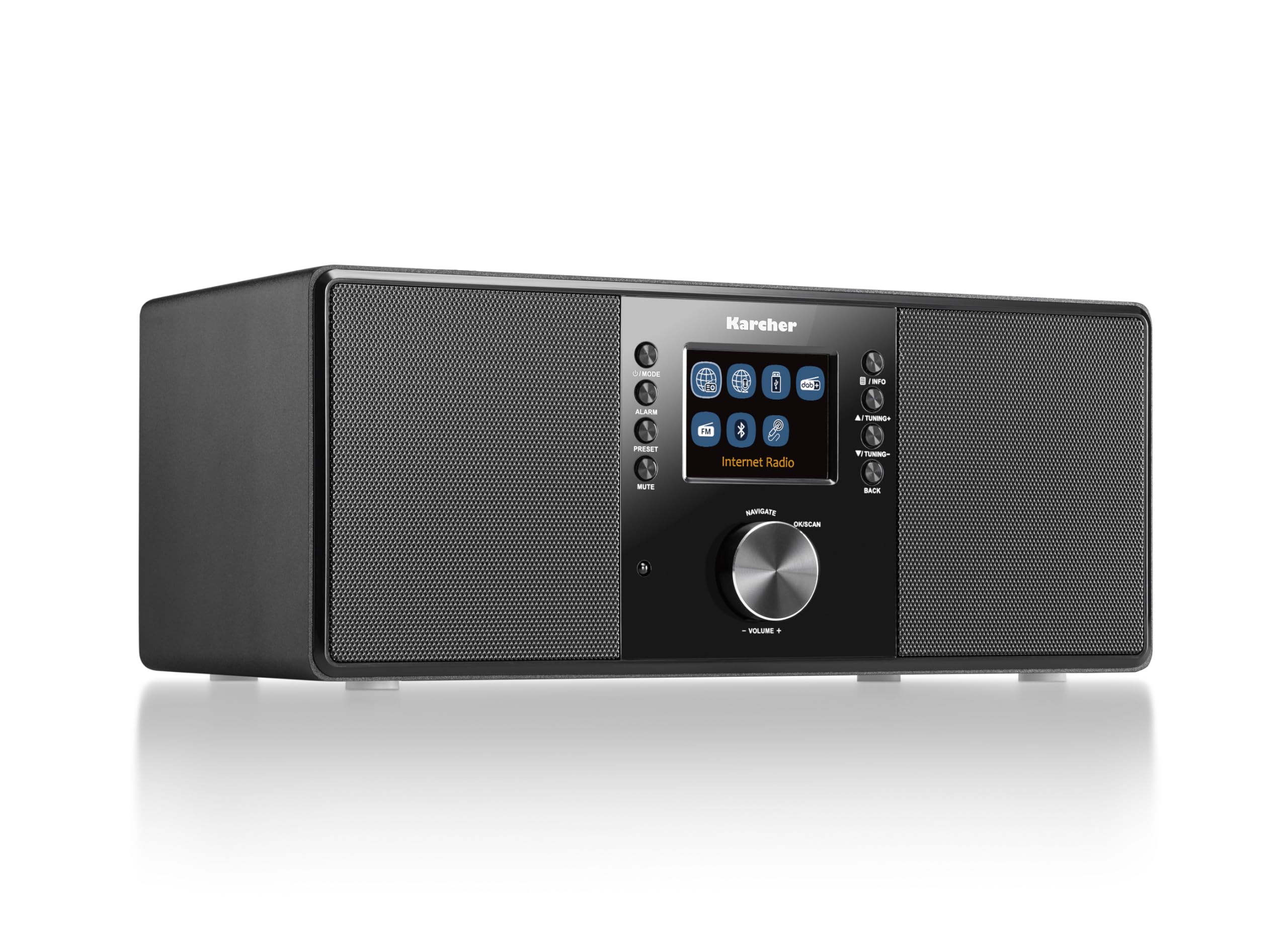 Karcher DAB 7000i - Stereo Internetradio (DAB+ / UKW, WLAN und Bluetooth, Farbdisplay, USB, AUX-In, 14 Watt, Wecker, Kopfhöreranschluss, Digitalradio inkl. Fernbedienung, schwarz)
