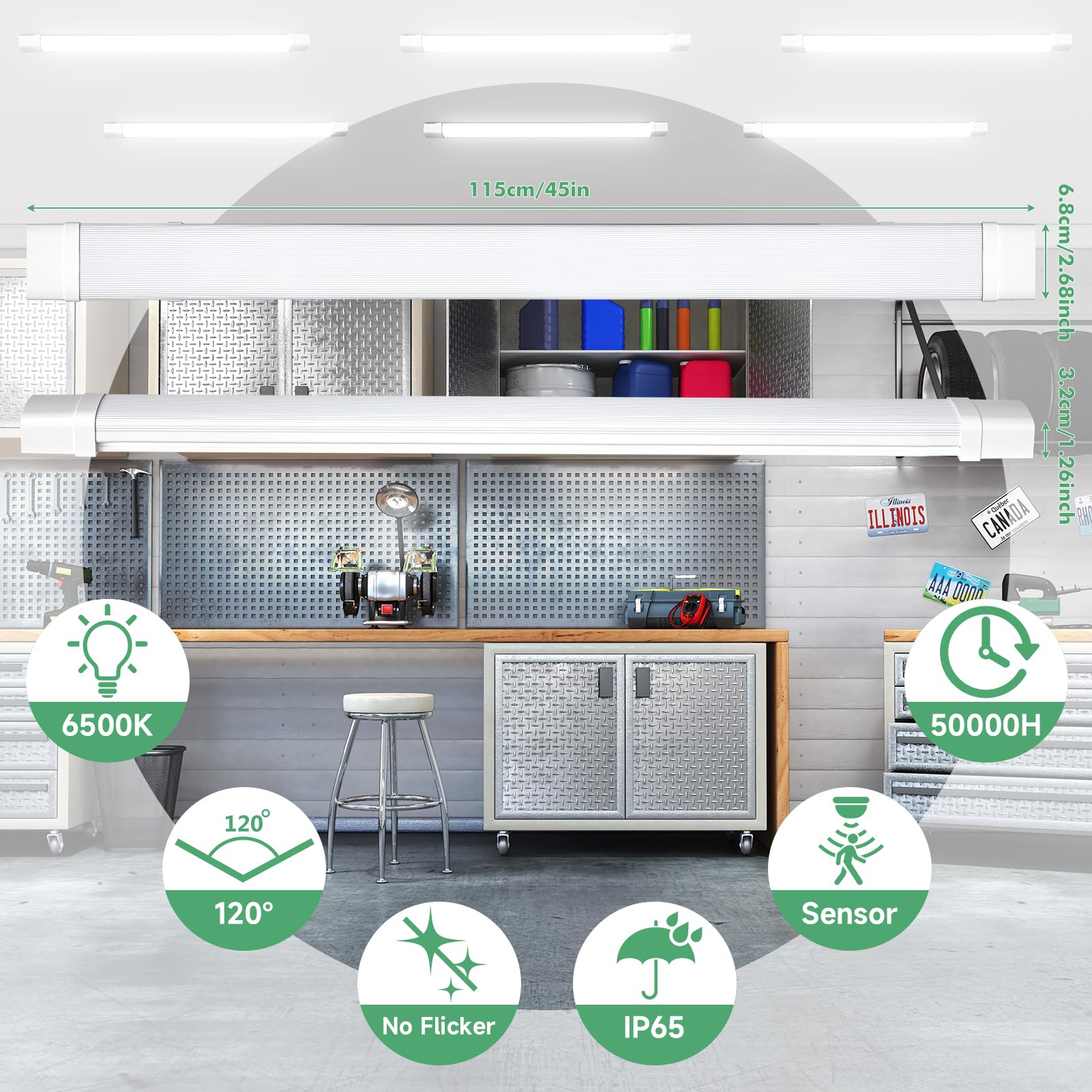 Fluorescente LED 115cm con Sensor de Movimiento,40W 4000LM Tubo LED,6500K Blanco frío Barra de Luz,Tubo Fluorescente para Sótano Balcón Pasillo Garaje