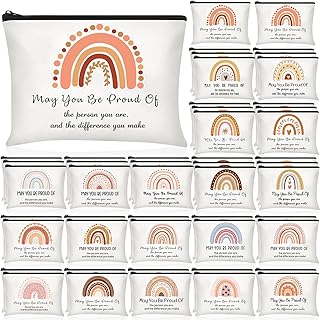 50 Pcs Rainbow Canvas Makeup Bags Inspirational Quotes Canvas Cosmetic Bag with Zipper Canvas Makeup Pouch Thank You Appreciation Gift for Women Girls Teacher Party Favors (7.9 x 5.1 Inch)