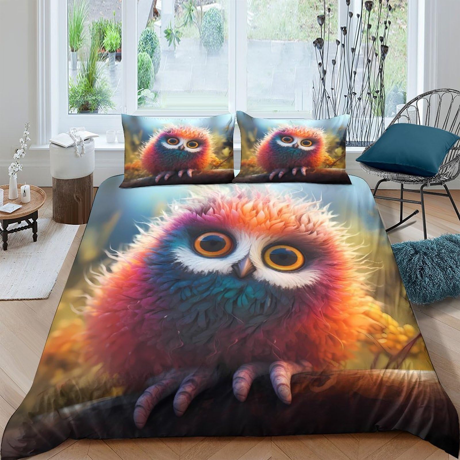 Ctjqhvkz Style-5 3D Printed Colorful Owl Fitted Sheet Microfiber Soft Anti-Slip Cute Bird Mattress Cover For Bedroom Guest Room Decor Single（135X200cm）