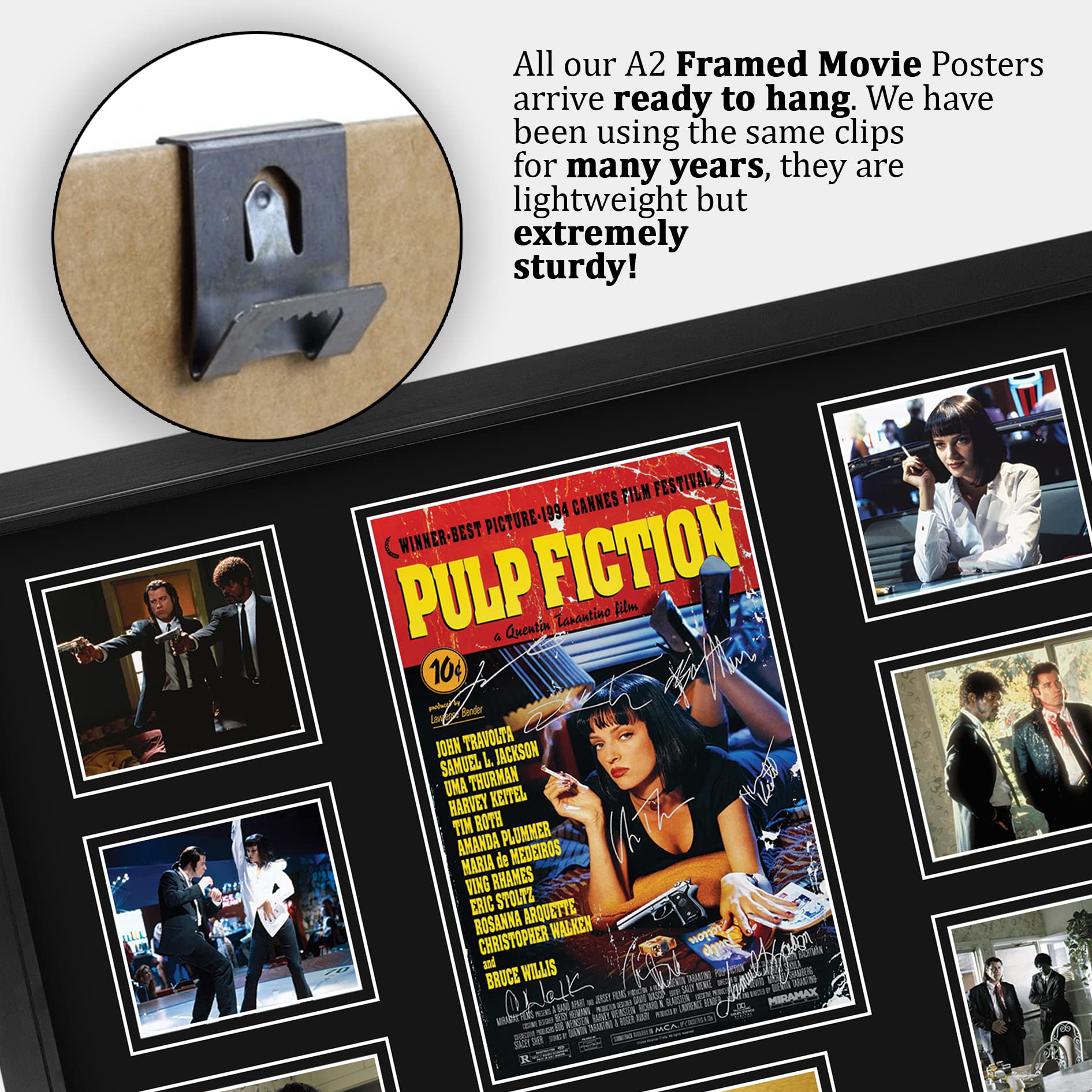 HWC Trading Pulp Fiction Regali Stampati Autografo Firmato Presentazione Display Per Gli Appassionati Di Memorabilia Di Film - A2 Incorniciato
