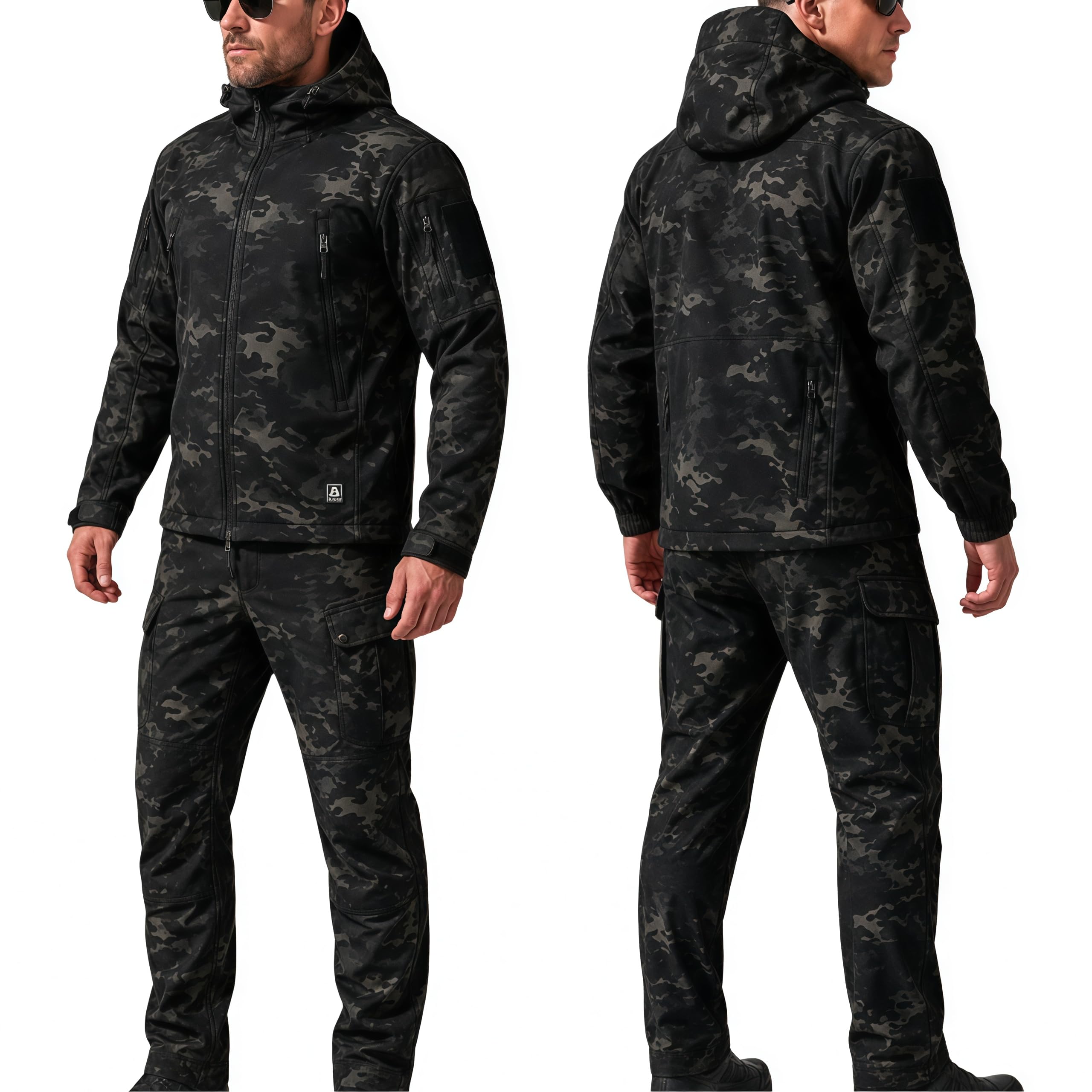 2-Teiliger Taktischer Anzug Herren Softshell | Winter Outdooranzug-Set | Wasserdichte Skijacke & Hose Militär Skianzug für Wandern Jagd Angeln Airsoft Paintball Security Fleece Kampfanzug