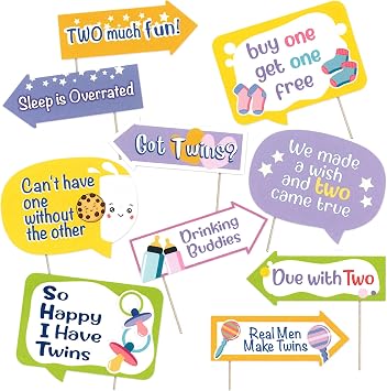 Funny Twins Baby Shower Photo Booth Props - Its Twins Themed Party Decorations for Baby Shower - Funny Photography Supplies - Selfie Props with Sticks - 10pcs