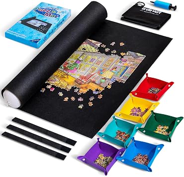 Lavievert Jigsaw Puzzle Mat Roll Up with 6 Color Sorting Trays, Store and Transport Puzzles Up to 2000 Pieces, Portable Puzzle Board Saver Keeper with Storage Bag & Hand Pump for Adults