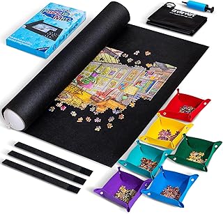 Lavievert Jigsaw Puzzle Mat Roll Up with 6 Color Sorting Trays, Store and Transport Puzzles Up to 2000 Pieces, Portable Puzzle Board Saver Keeper with Storage Bag & Hand Pump for Adults
