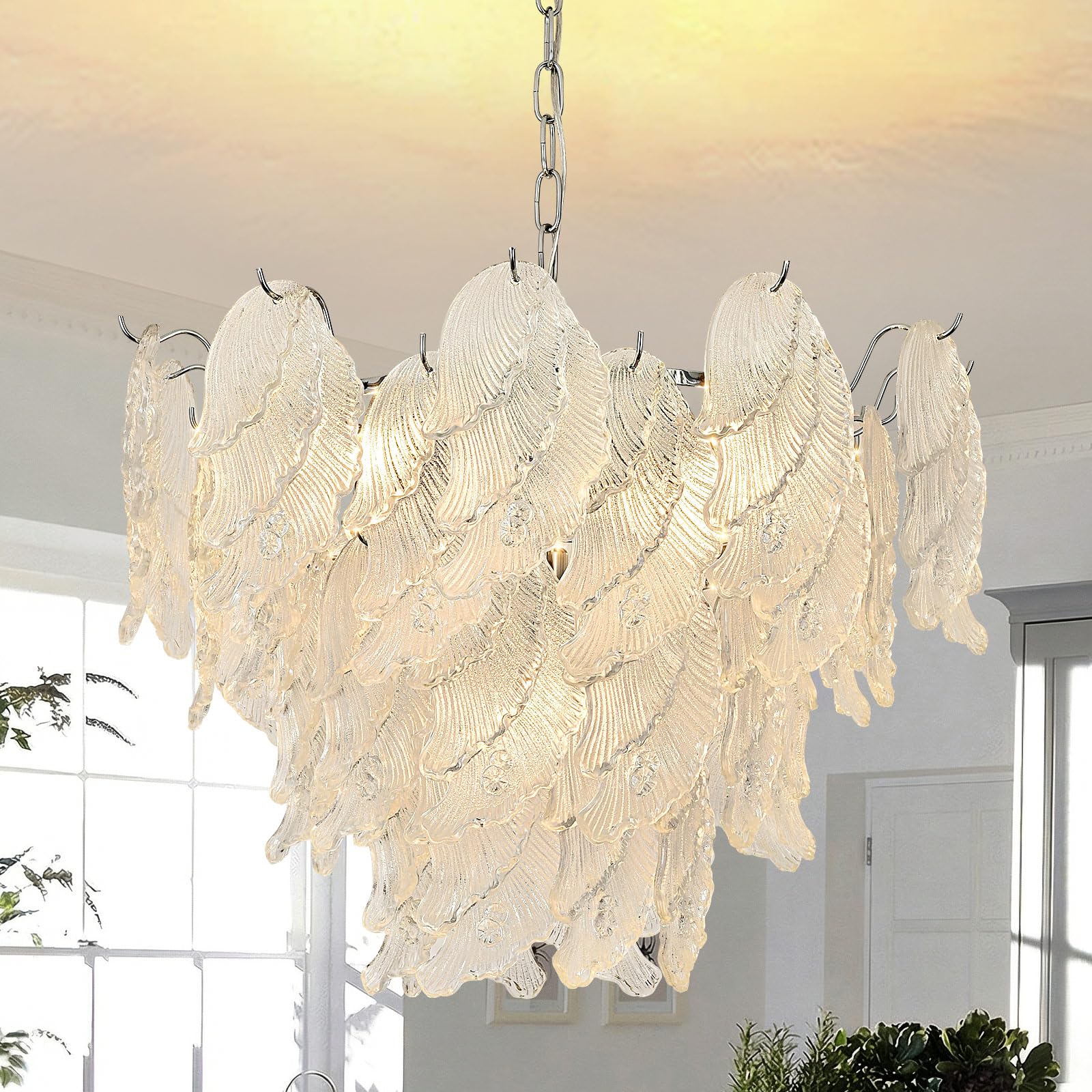 Seenvlog Chrome Angel Wing Crystal Glass Chandelier Pendant for Dining Room