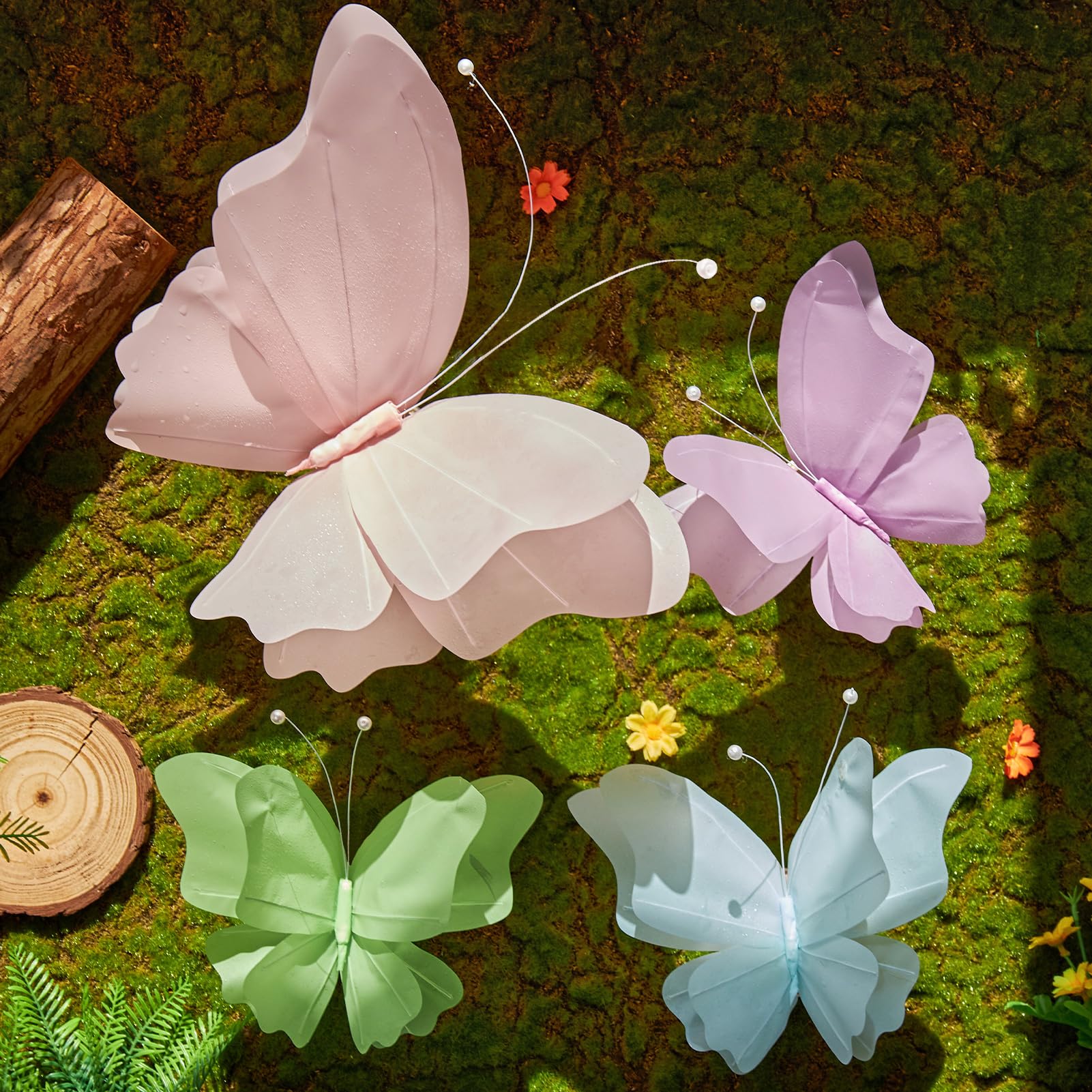 SUNBEAUTY Large Waterproof Butterflies Decorations 17in & 10in Spring Butterfly Party Decorations 3D Big Hanging Butterflies Decor for Birthday Tea Party Wedding Room School Baby Shower Wall Garden — image 1