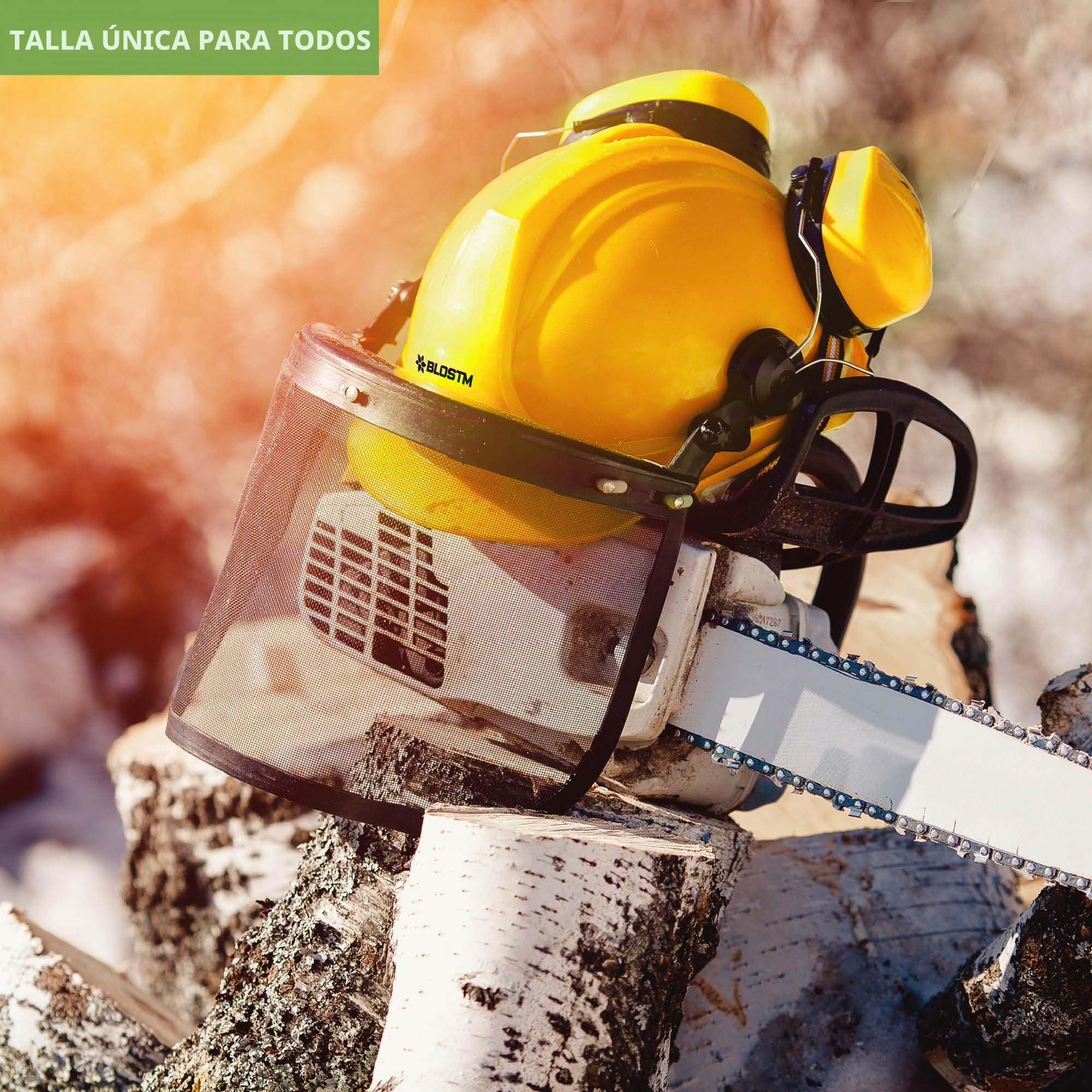 BLOSTM Casco de Seguridad para Motosierra - Casco Desbrozadora 3 en 1 con Visera de Malla de Acero y Orejeras de Protección Auditiva, Casco Obra y Forestal, Antiruido, Resistente a Impactos