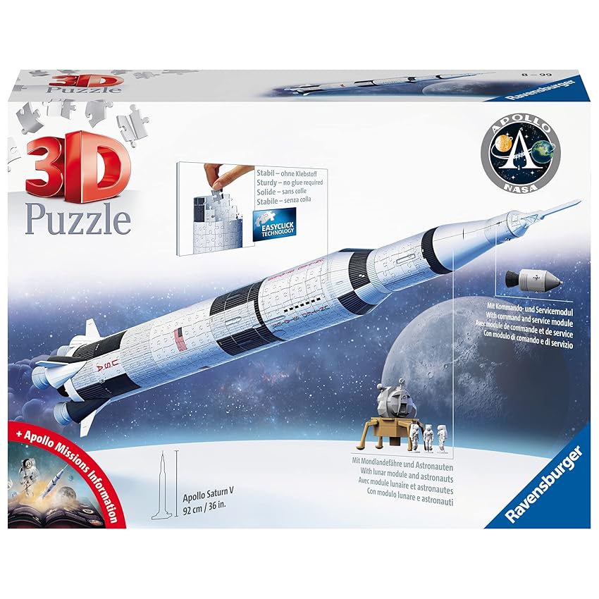 Immagine del prodotto Ravensburger - 3D Puzzle Apollo Saturn V Rocket, Razzo Spaziale, 504 Pezzi, 8+ Anni