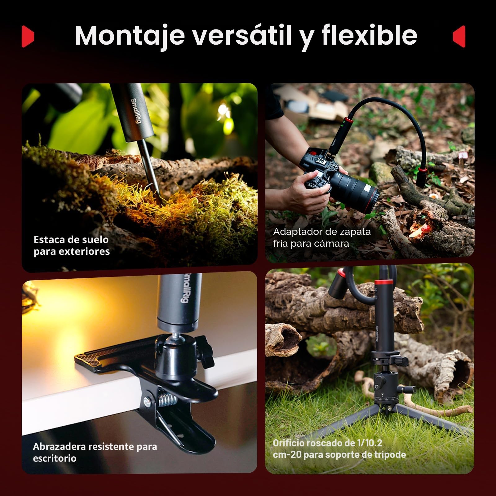 SMALLRIG RM03 Macro Photography LED Light, Bendy Light for Macro Mushroom y Fungi Fotografía, Adjustable Beam Angle Luz for Camera with Cold Shoe Adapter, 5 Colors, Diffuser, IP54 Waterproof - 5480