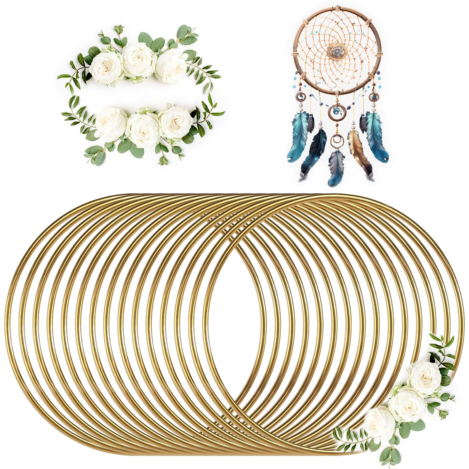 sunnilly Metal Rings for Crafts, Pack of 15 Metal Rings, 10 cm Metal Ring, Gold Metal Ring, Decorative Rings for Hanging Dream Catcher Rings, Metal Wreath Rings for DIY, Wedding Wreath, Floristry