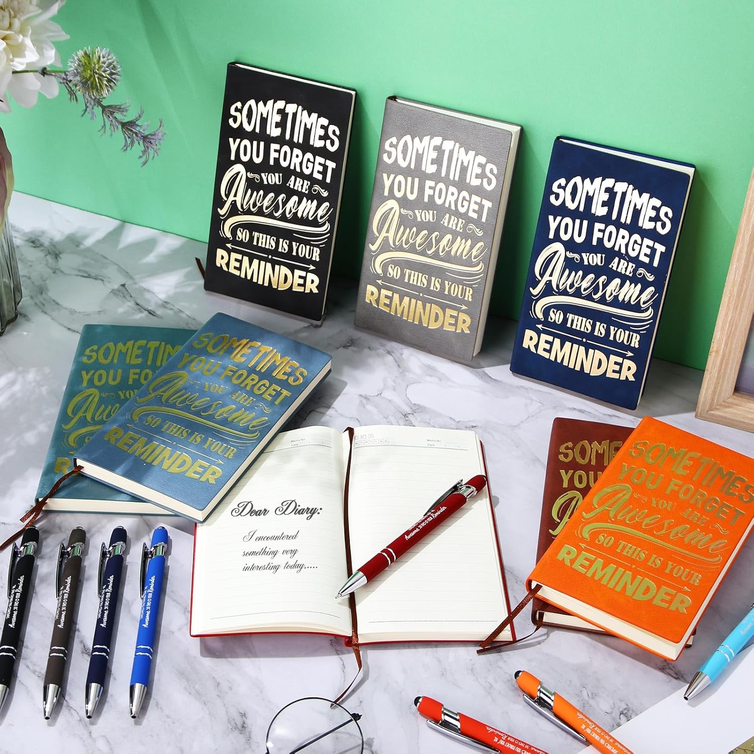 Yeaqee 16 Pcs Thank You Gifts Leather Journals with Ballpoint Pen A6 Journal Notebook Bulk Teacher Appreciation Presents Coworker Leaving Gifts Inspirational Notebooks for Men Women Teacher Volunteer