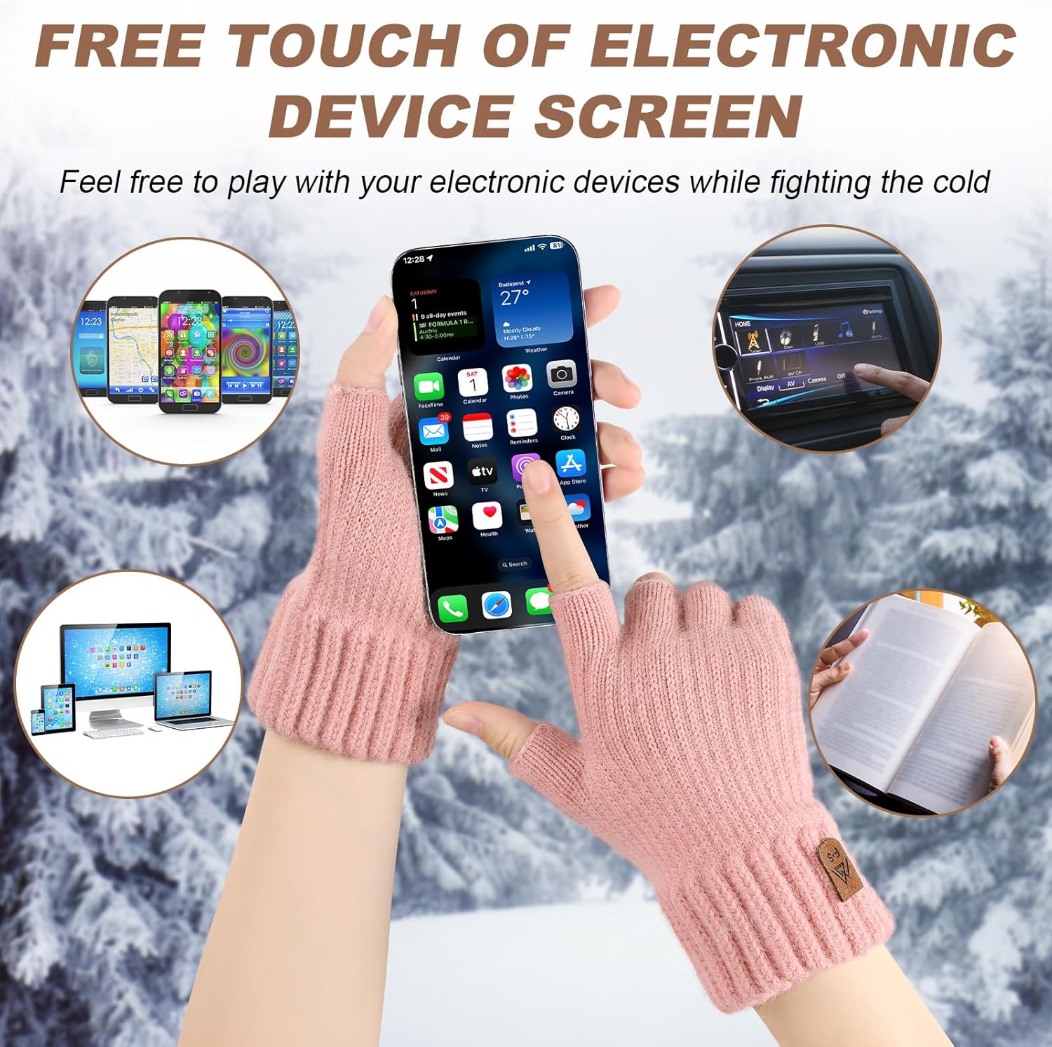 fauson Fingerless Gloves for Women - 4 Piars Winter Gloves Men Warm Knit Cold Weather, Half Finger Glove for Winter Gifts - Image 3