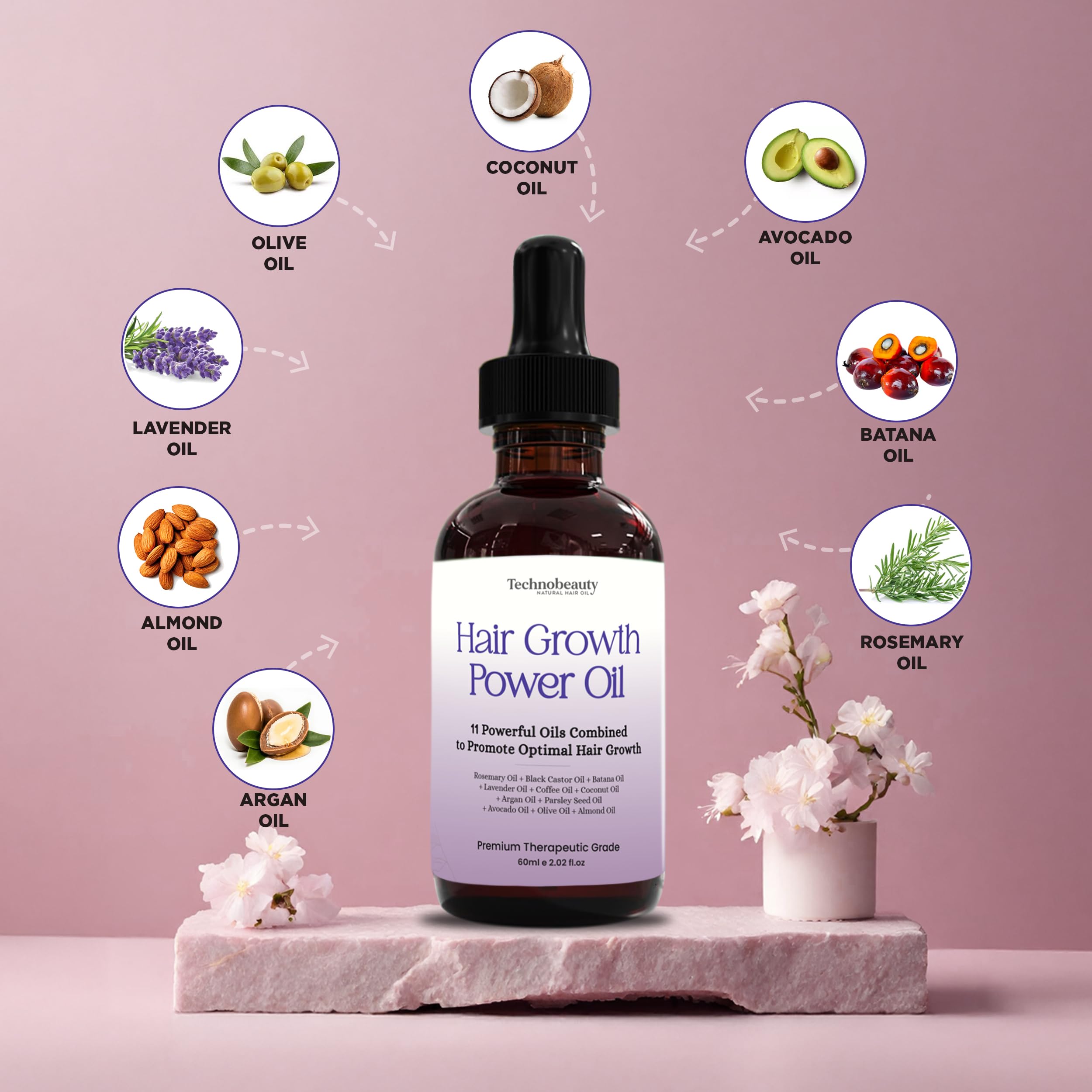 Aceite de romero con aceite de ricino negro, batana, lavanda, café, coco, argán, aguacate, oliva, almendra y aceite de semillas de perejil, 11 aceites infundidos para el crecimiento y cuidado del 6