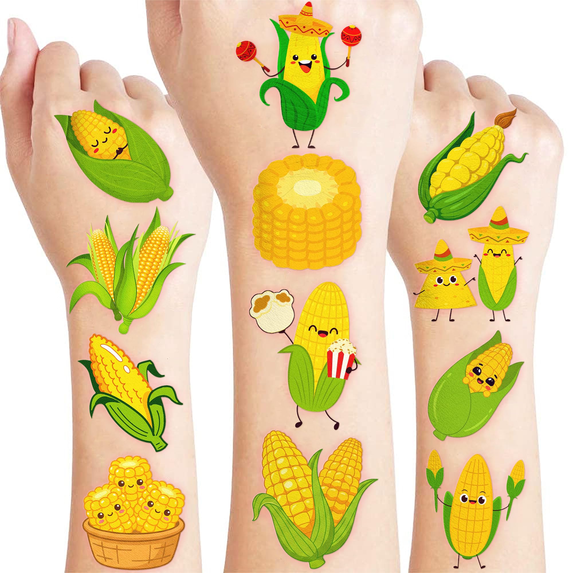 120 PCS Cute Corn On Cob Pre-Cut Temporary Tattoos
