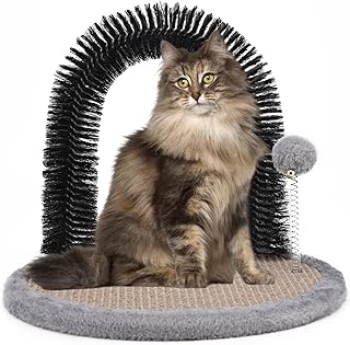AikoPets Cat Scratching Post with Cat Arch,Cat Self Groomer Massager Hair Brush Cat Scratcher Toys Fur Grooming Toy with Interactive Balls for Indoor Cats- Reversible Design
