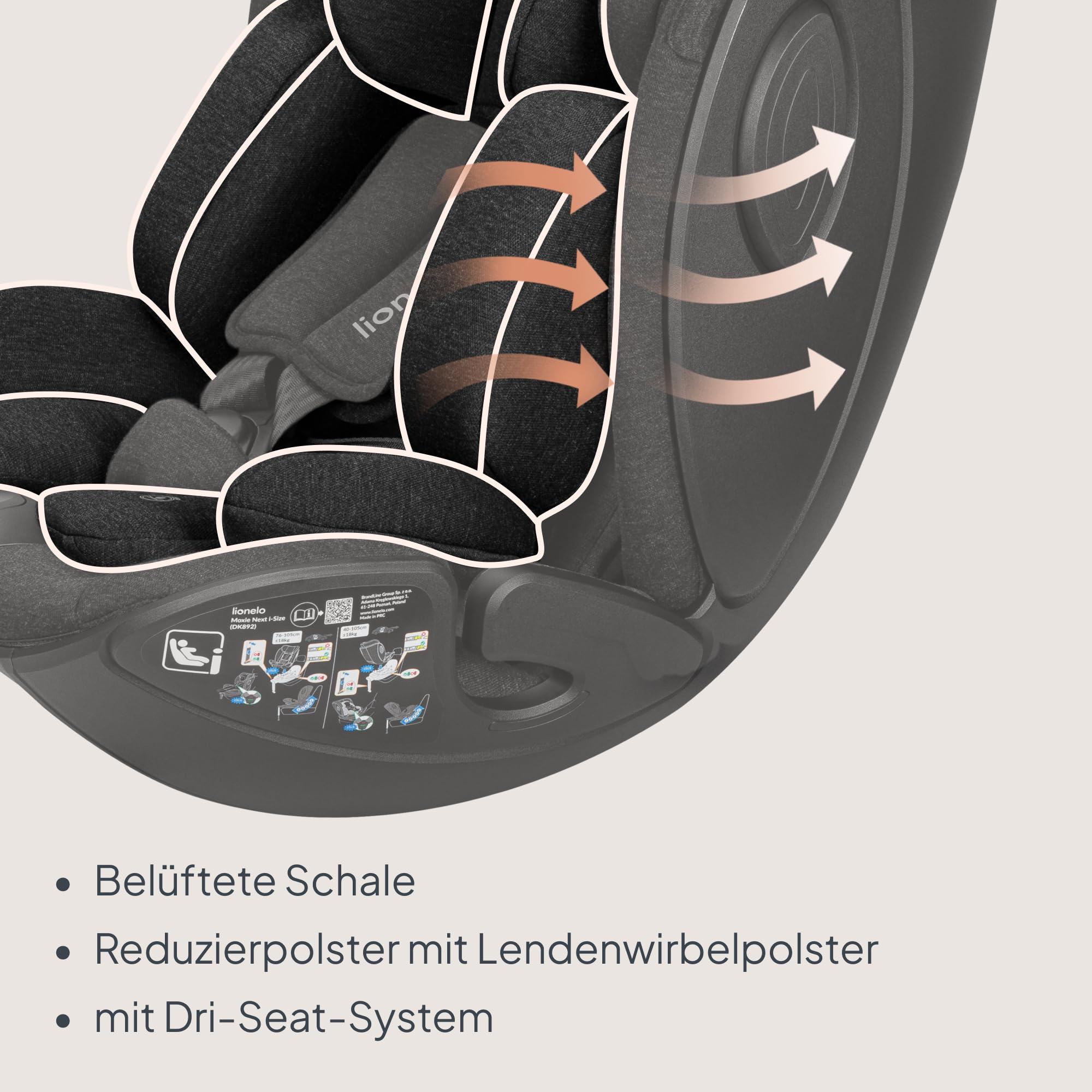 Lionelo Moxie Next i-Size Kindersitz 40–105 cm (0–4 Jahre) ISOFIX, RWF/FWF | Für Babys & Kinder, 360° Drehbar Mit Basis Kompatibel, SIP Seitenaufprallschutz, Verstellbar, Modulares System, ECE R129