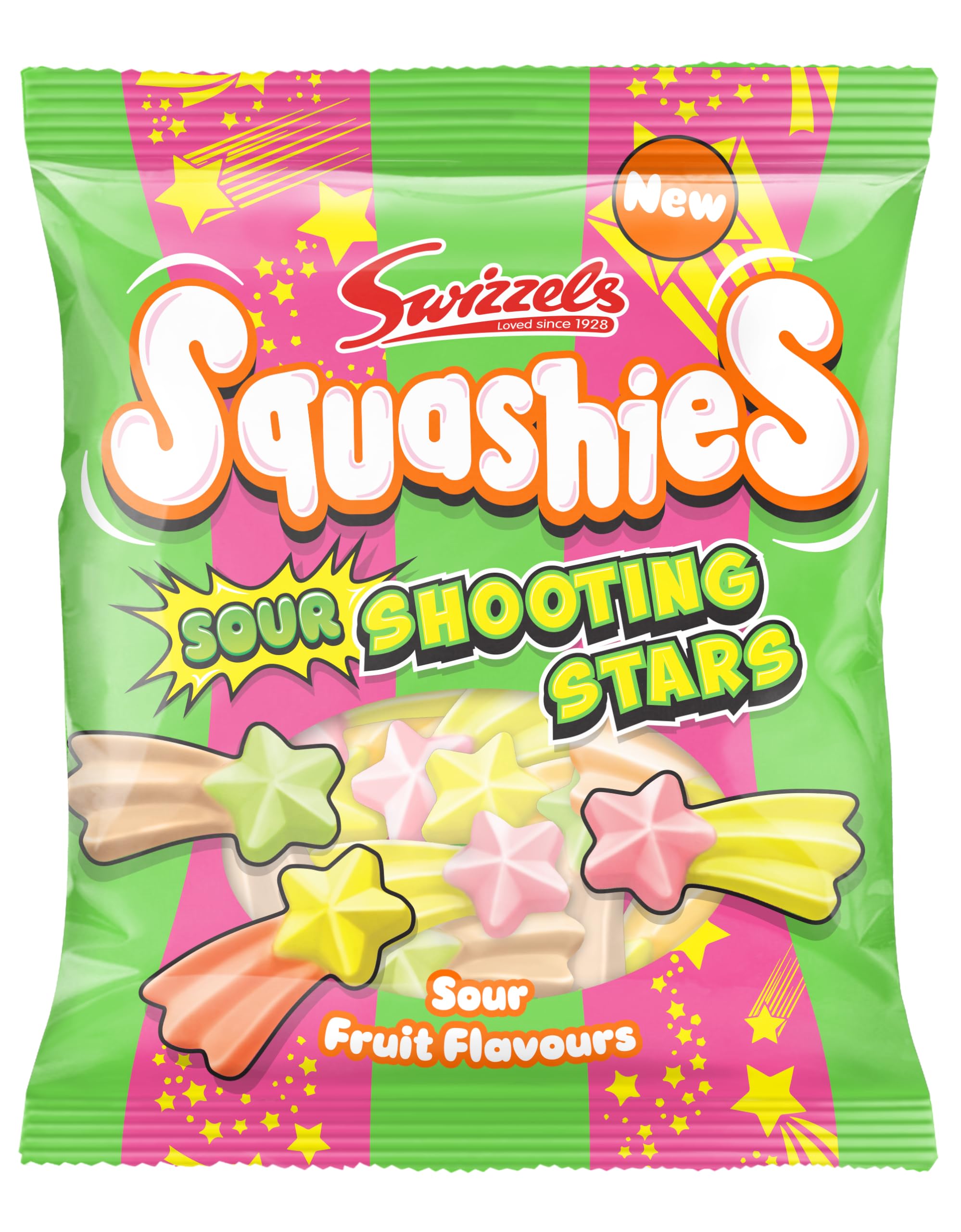 Swizzels Squashies Sour Stars 100g, Sour Fruit Flavour Chewy Sweets with a Soft Foam Texture, Tangy Treats for Sharing, Sweet Bowls, Parties & Snacking