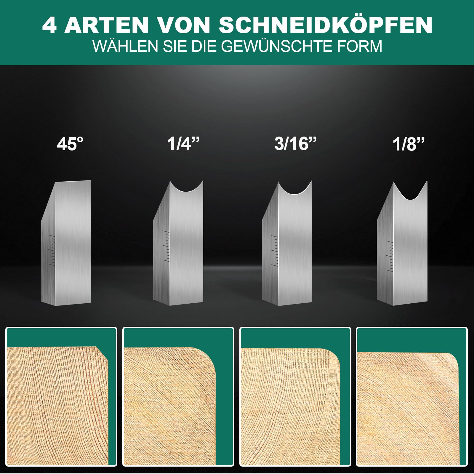 HYCHIKA Hobel Holz, Holz Kantenhobel für Holz, Fasenhobel für Holzbearbeitung, Kantenhobel mit 4 Schneidköpfen 45°/3/5/6mm, Ortungsblasen, Einhandhobel für Holzbearbeiter, Tischler, Schreiner