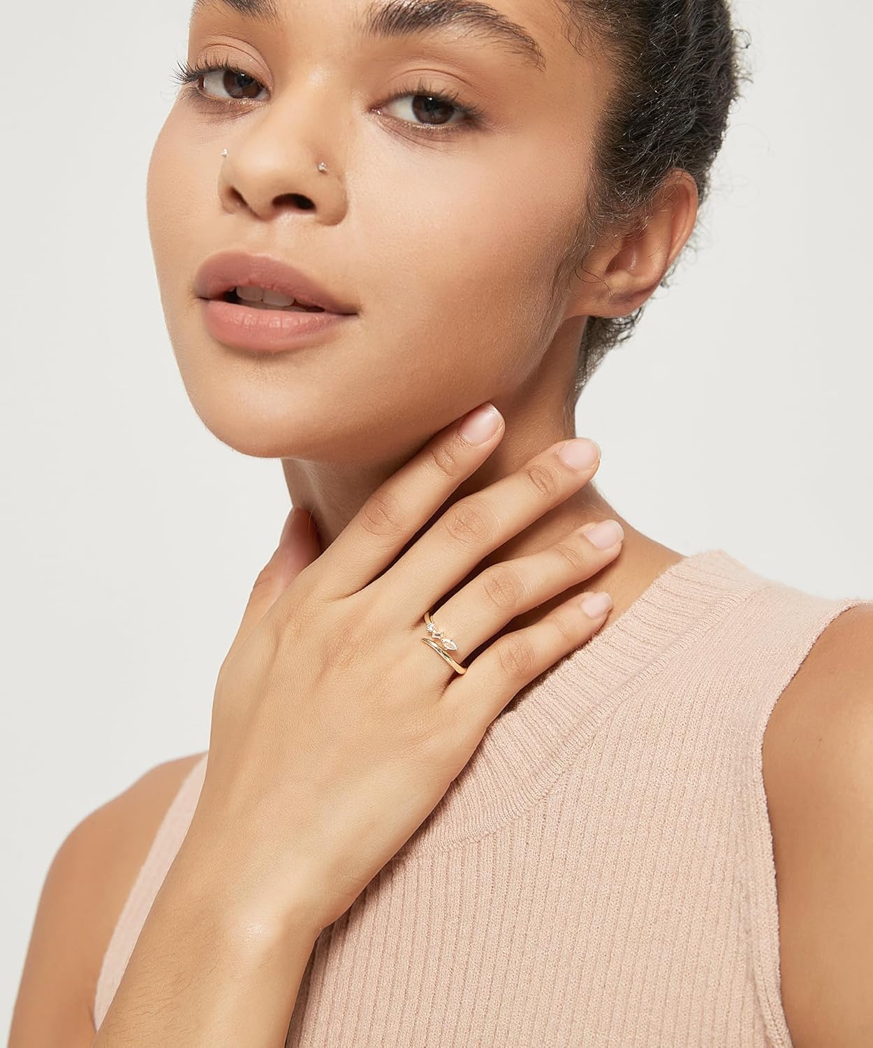 TIGRADE 14k Gold Plated Open Rings Dainty Baguette Marquise Round Cubic Zirconia Stackable Ring for Women Size 4-12 - Image 6