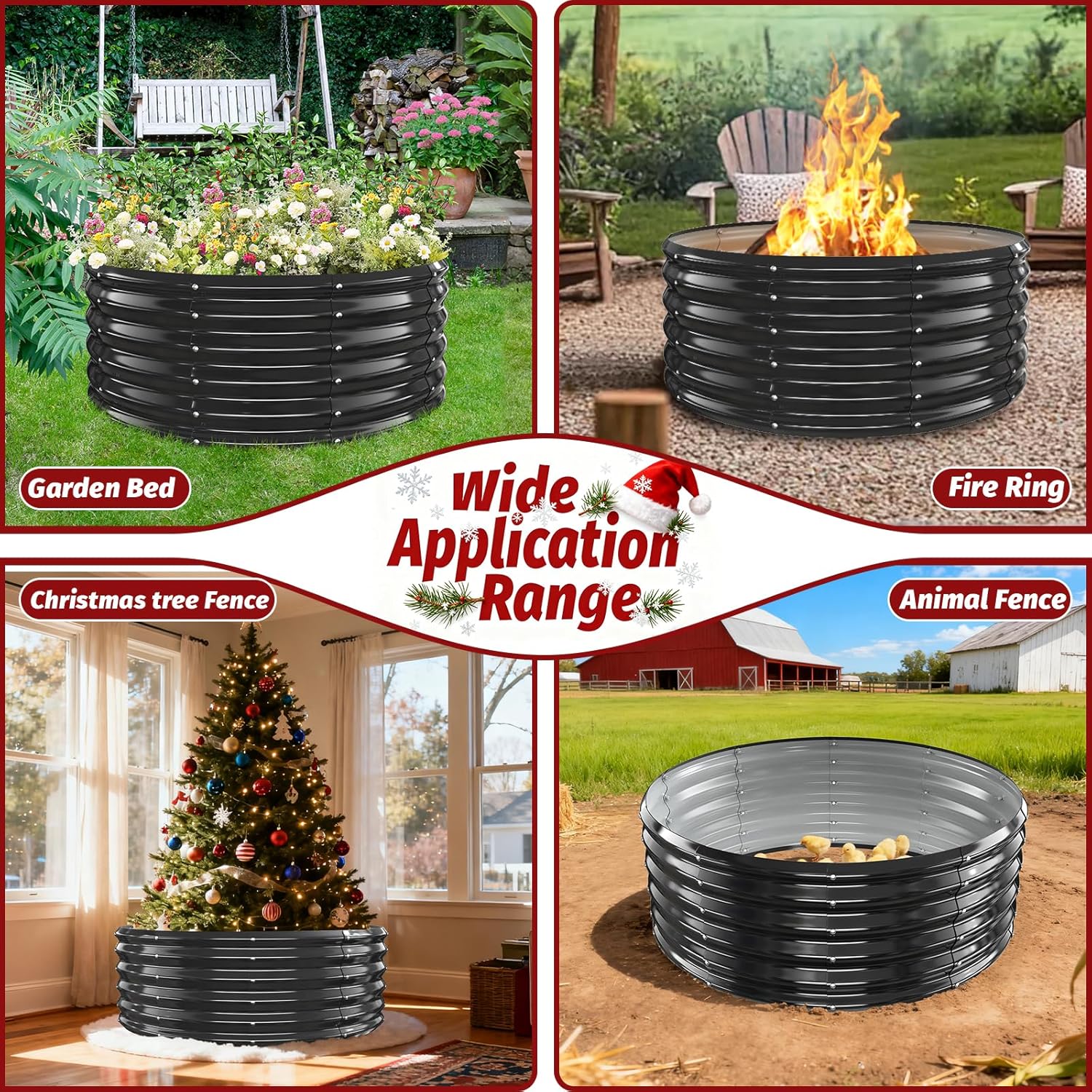 16 Inch Tall Heavy-Duty Round Steel Rised Garden Bed – Wave-Shaped Design Galvanized Metal Planter Box for Vegetables Flowers Succulent at Patio/Garden Outdoor (Black, 40" Diameter X 16" Tall)
