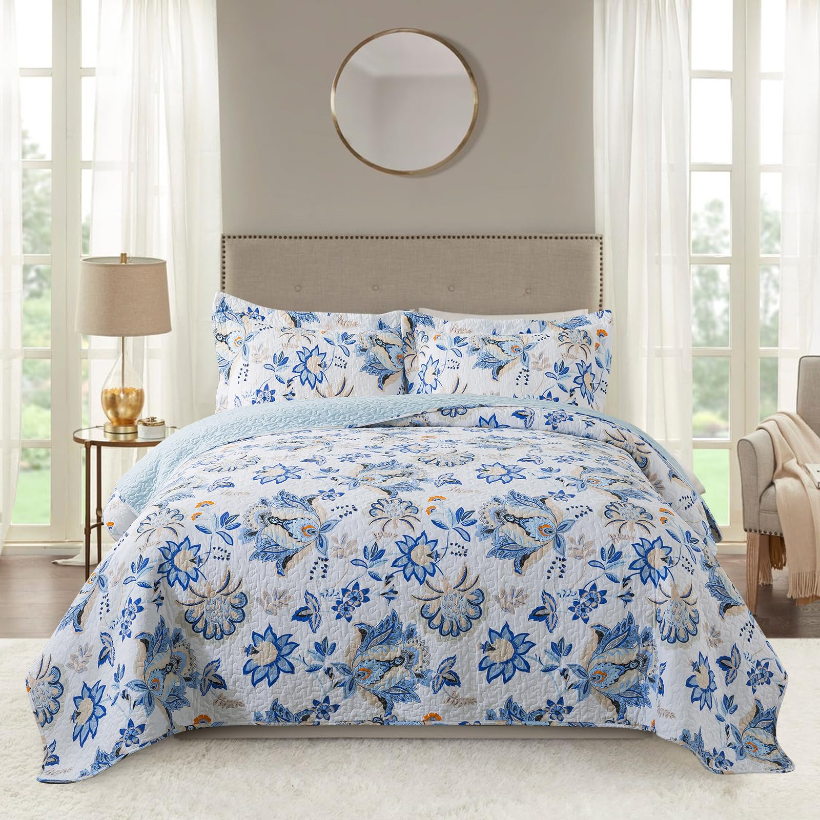 NEWLAKE Cotton Bedspread Quilt Sets-Reversible Patchwork