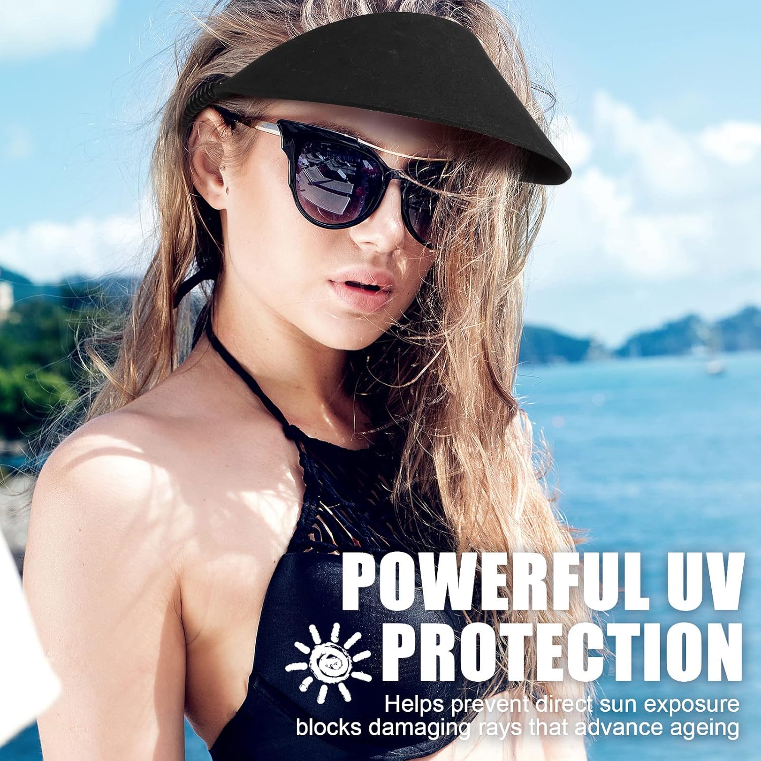 Vabean 3 Pcs Sun Visors for Women Solid String Sun Hat Fabric Foam Adjustable Soft Womens Golf Tennis Visor - Image 4