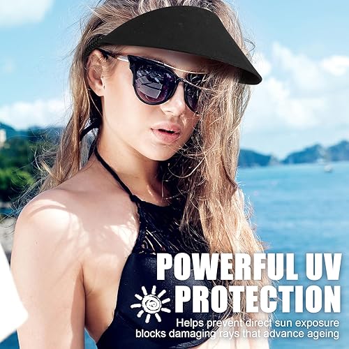 Miniatura 5 de Vabean 3 viseras para el sol para mujer, de cuerda sólida, sombrero de tela de espuma ajustable, viseras suaves para mujer, visera de golf y tenis