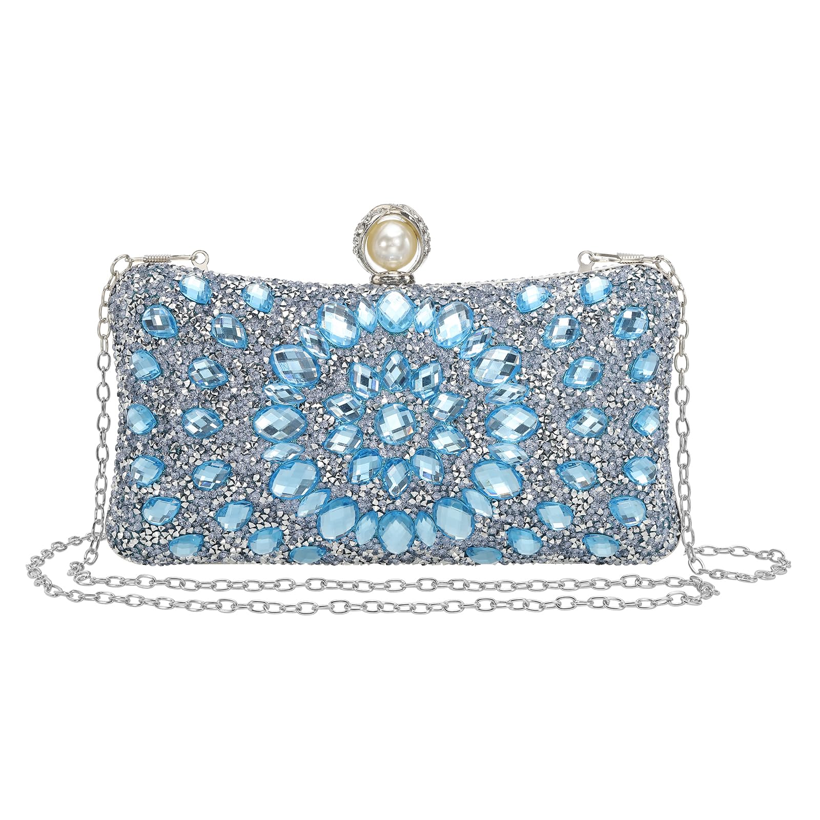 QUARKZMAN Abendtaschen für Frauen, Funkelnde Kristall-Strass Clutch Handtasche mit Kettenschulterriemen für Hochzeit Party Abend Wochenende, Hellviolett