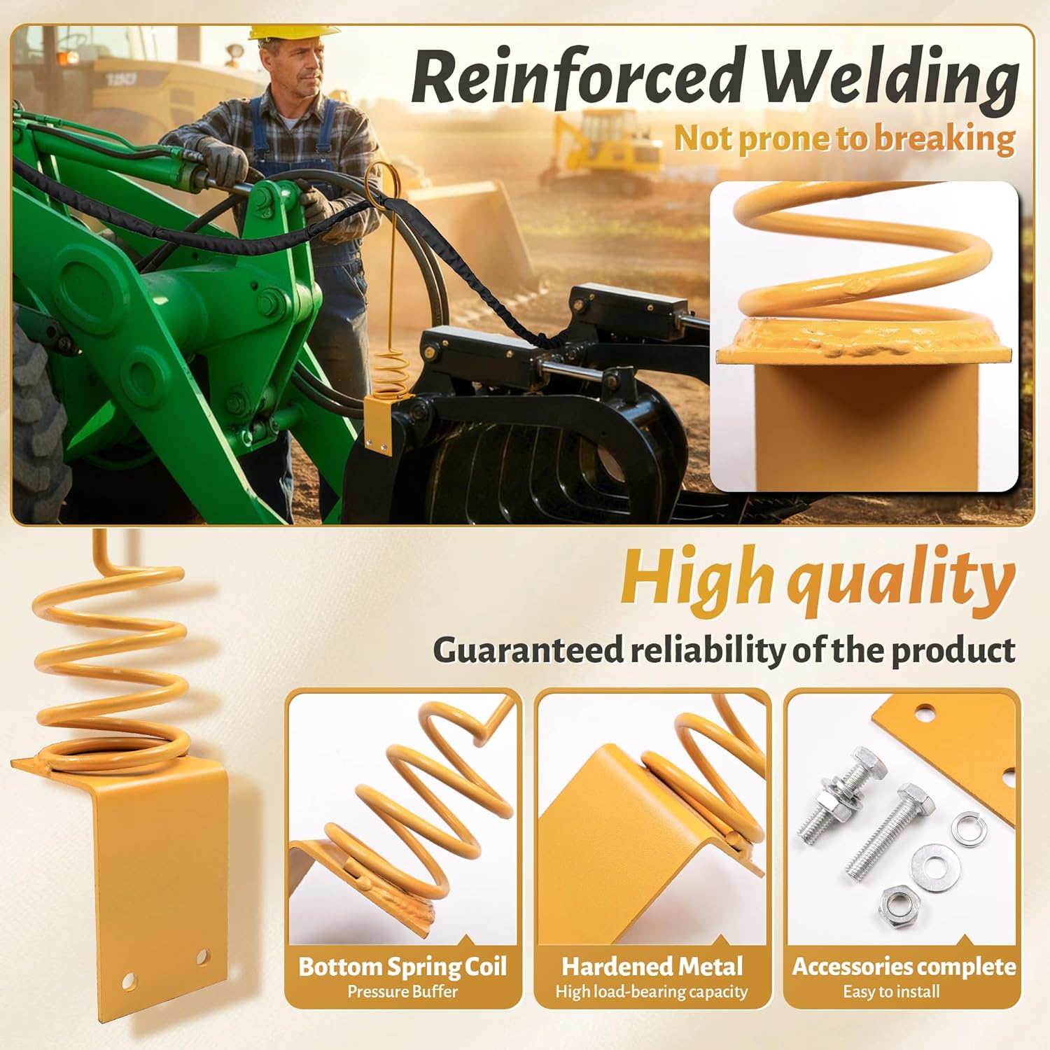 1PCS Bolt on Hose Hanger Hydraulic Hose Hanger for Tractor with Bolts Heavy Duty Tractor Accessories & Attachments, Prevent from Damaging the Hoses, Orange Color with Warning Function