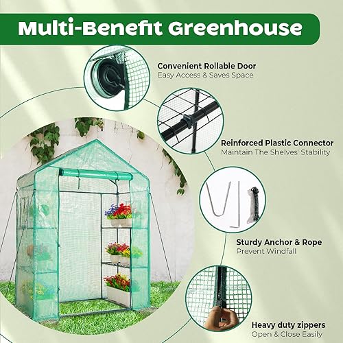Miniatura 4 de IDZO Invernadero al aire libre con cubierta de polietileno duradera y marco de acero resistente para todas las estaciones, práctica puerta