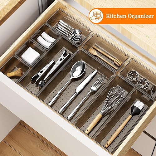 Miniatura 7 de Juego de 32 organizadores de cajones de plástico transparente, bandejas organizadoras de tocador de 4 tamaños y contenedores de almacenamiento para