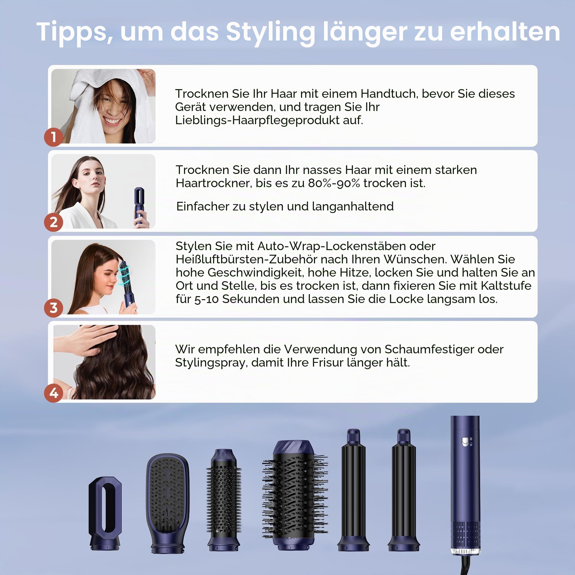 UKLISS 6 in 1 Hairstyler & Haartrockner, Haarstyler Set mit Warmluft Lockenstab