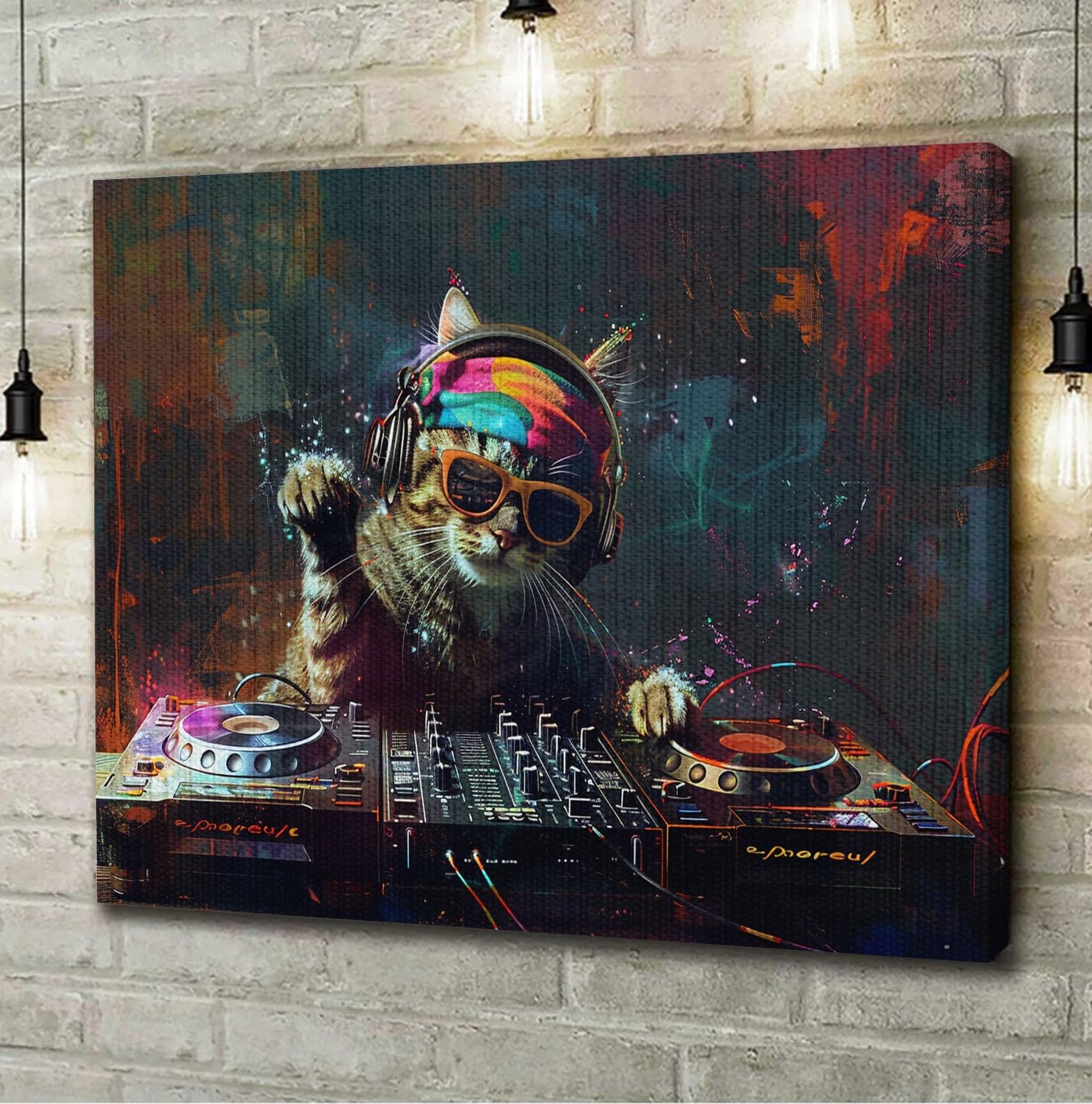 Amazon.com: DINHVBIEN9322 Canvas Print Wall Art- Cat Play DJ in