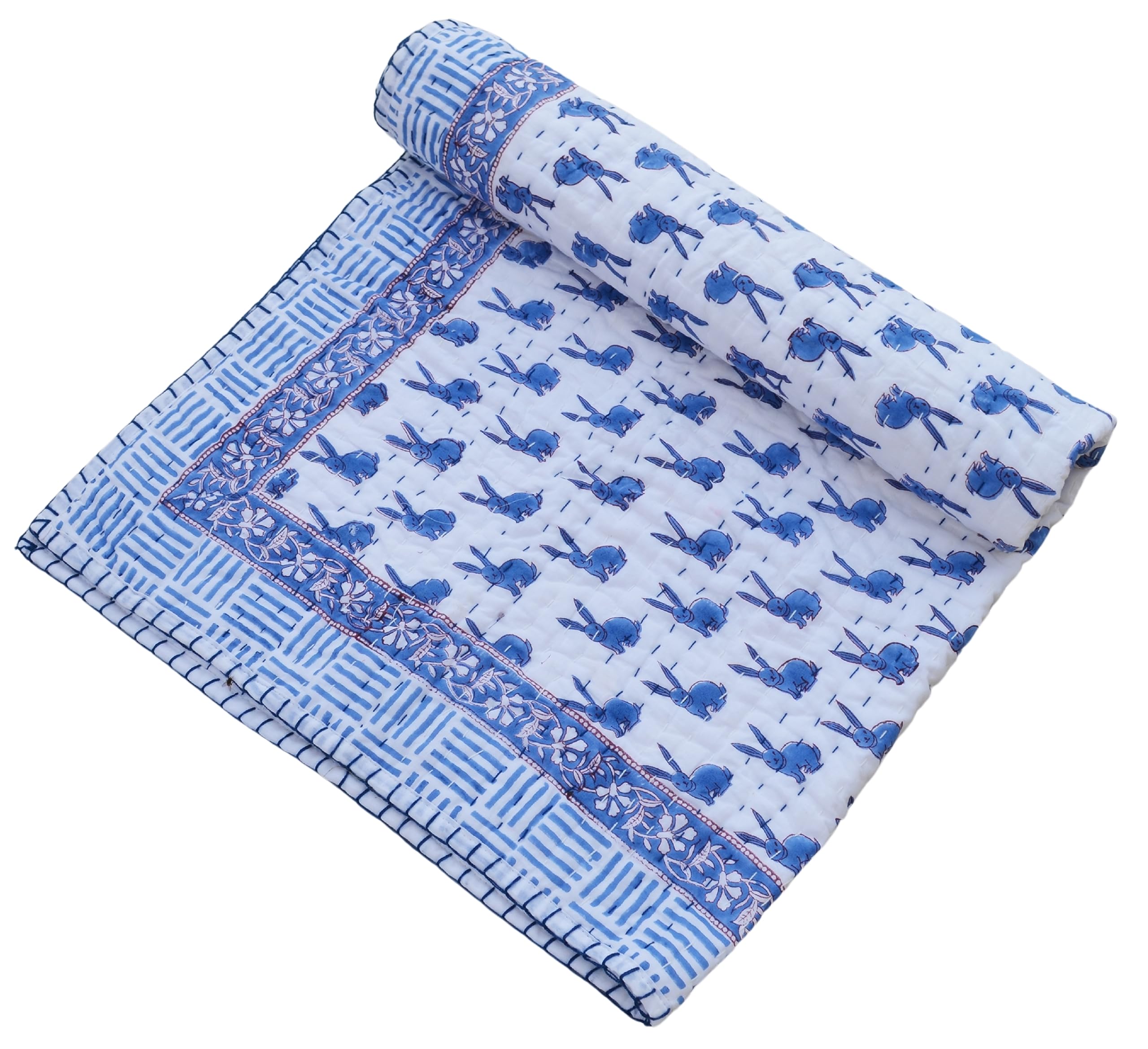 Couvre-lit en coton Kantha fait main Aashita Creations plaid bébé fleuri