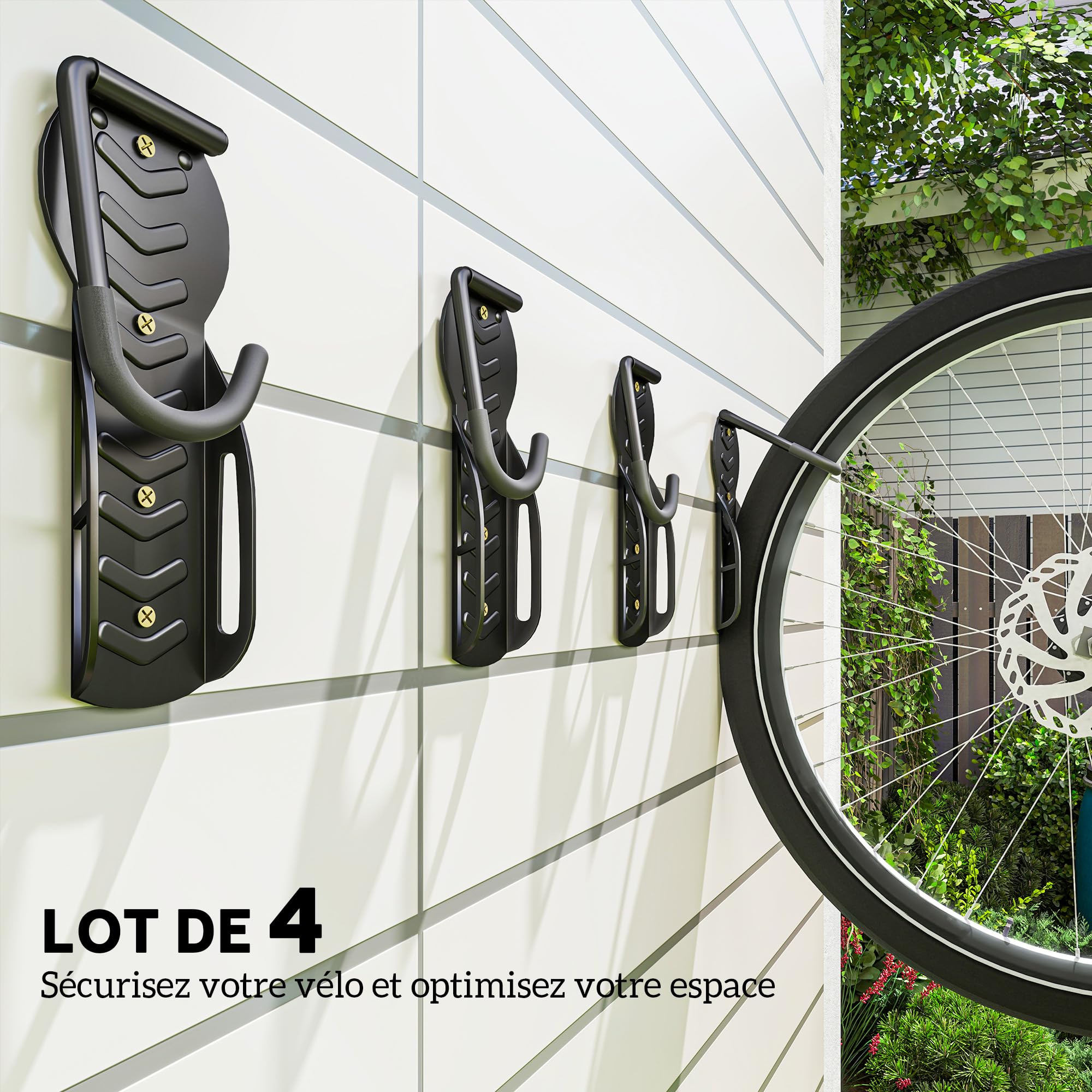 4 Crochets Muraux En J Robustes Pour Garage - Support Vélo, Outil, échelle - Acier Carbone, Noir, 125 Mm