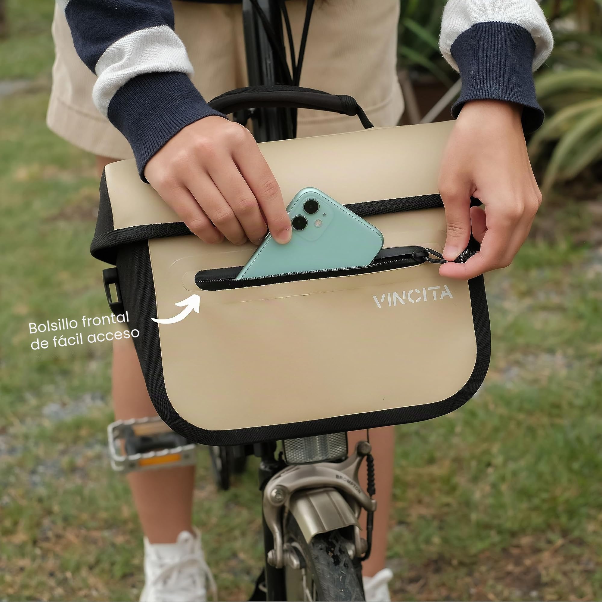 Vincita X-Cooper - Bolsa Frontal Resistente al Agua para Bicicleta Plegable Brompton con Cierre magnético de Apertura Trasera, Interior Espacioso, asa Superior y Forro de Color Claro (Naranja)